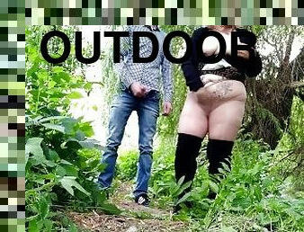 Outdoor joint masturbation with cum in mouth