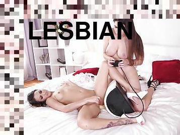 Susy Rainbow And Suzy Rainbow - Lesbian Lovers Zafira And Girl Suck On A Sybian And Each Other