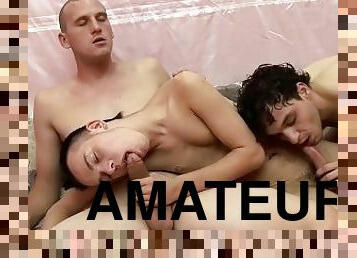 Homosexual European amateurs bareback hardcore in threesome