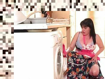 Aunt Judy's Big Tit MILFs - Busty 44yo Janey gets Hot & Horny Cleaning the Kitchen