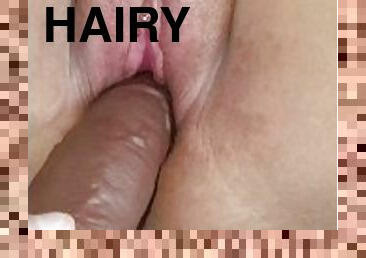 Hairy pussy milf taking huge BBC dildo like it's nothing.