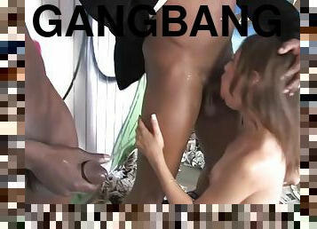 Rough interracial gangbang with Amber Rayne