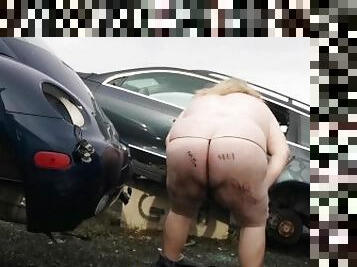 Sissy/Slave Strips naked in Public Scrap Yard Dare