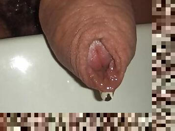 uncutted foreskin close up while peeing