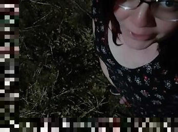 Trans girl takes piss in the park under street light