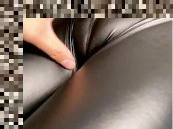 Pussy touching in leather leggings