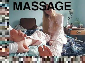 Blonde In Pajama Gets Her Sexy Feet Massaged By Her Boyfriend