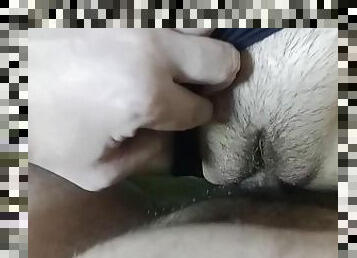 Creampie in my wife's hairy pussy, lots of cum in her narrow hairy pussy