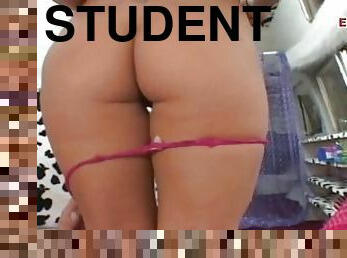 skolflicka, smal, student, brudar, avsugning, tonåring, bil, college, sprut, blond