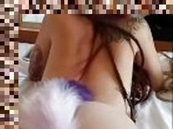 Purple Neko Waifu Bitch cant get enough gagged teen fuck and lingerie footjob