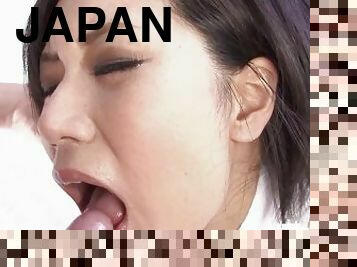 Horny Japanese babe sucks deep a man and gets her mouth filled with load