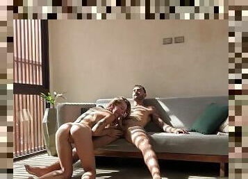 Passionate sunset sex after a hard work day. Real amateur couple, raw fucking