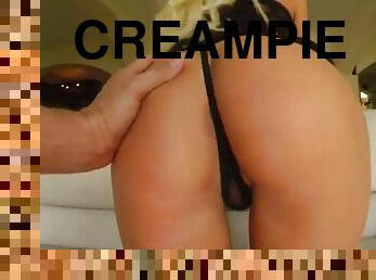 An anal creampie for a hot blonde after a hard fuck