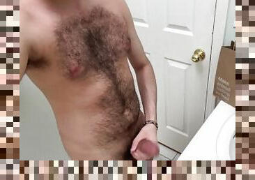 hairy arab jerks off my big dick in the bathroom ending in a messy cumshot