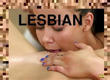 Five tight and young pussies in a funky lesbian orgy