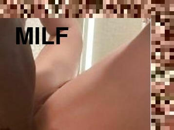 MILF ON A SINK! Taking that BBC in bathroom while bestie sitting in hotel room