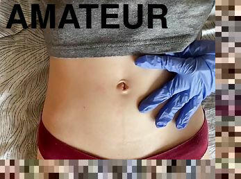 Belly Button In And Medical Gloves