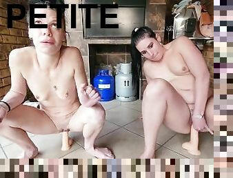 2 desperate naked piss sluts both riding dildos until they both start pissing on the dildos