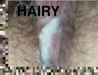 Pounding Hairy Pussy until Dripping Creamy White Cum