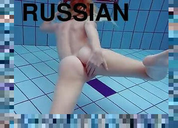 Russian blonde is perfect swimming in the pool