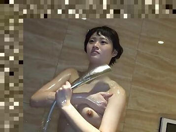 Cute and beautiful Japanese student washes her pussy and cock with cum after vaginal cumshot - uncensored