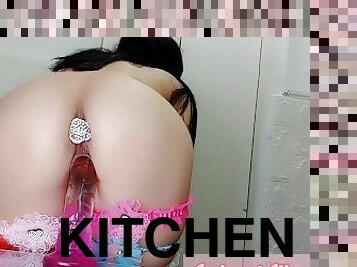 Pinky Pussy Rides a Dildo on the Gas cooker