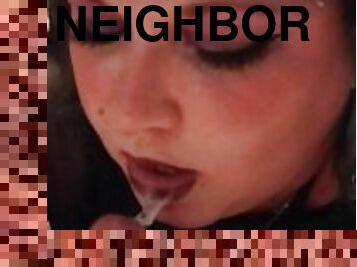 Naughty elf slut sucks her neighbors cock dry before husband gets home