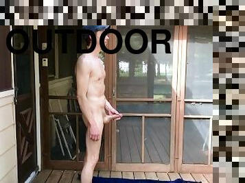 strip and cum outdoors