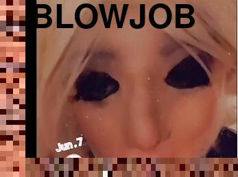 Practicing giving blowjob wearing female mask