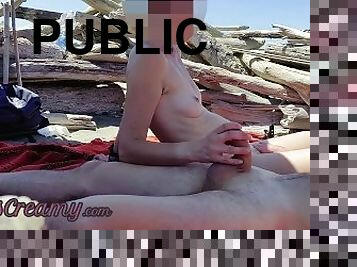 Risky Public Blowjob on the Canary Beach Caught with intense orgasm P2 - MissCreamy