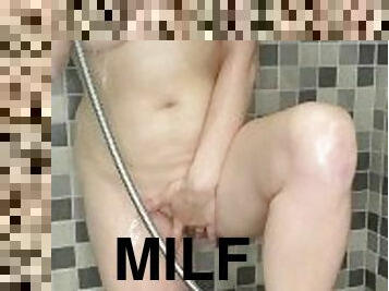 Crazy masturbation with fingers in the shower
