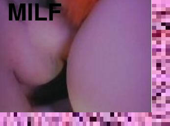 Edge of the bed dick riding, with Tail Plug and cute lil MILF