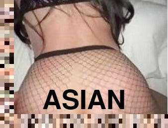 Big Booty Asian in Fishnets Doggystyle Black Dick (CUMSHOT)