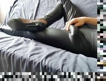 Shiny leggings, heels and bodysuit