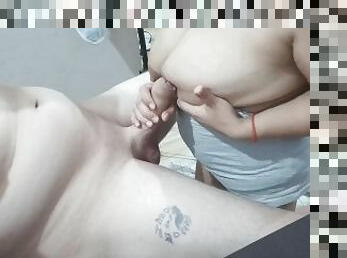 Filipina put cock between her big milky boobs