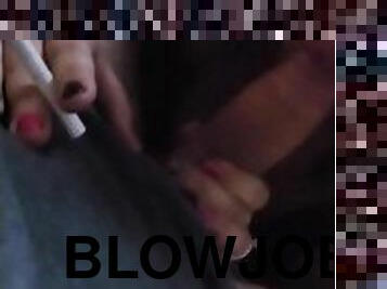 Smoking blowjob to put him to bed