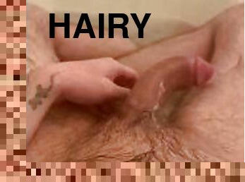 WET HAIRY MAN SHOOTS CUM IN BATHTUB