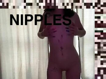 Sexy striptease from a tattooed baby. Crappy breasts and excited nipples.