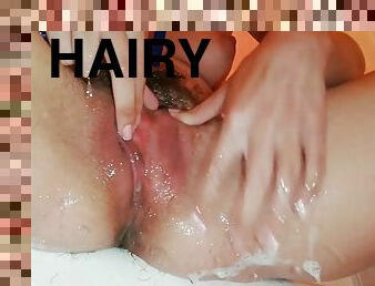 Pissing Then Shaving Off My Hairy Pussy Big Clit Closeup