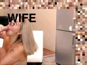 Hot sexy wife begs to suck deep throat blowjob cumshaw