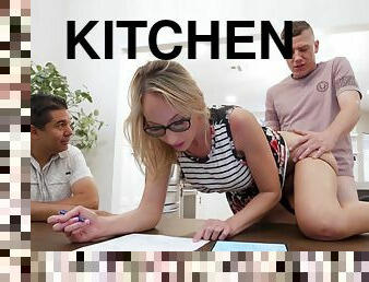 Crystal Clark sucks young cock and gets screwed in the kitchen