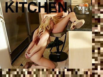 Ash Hollywood and Elle Alexandra pleasuring each other in the kitchen