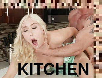 Blonde minx Kay Lovely gets eaten out and shagged in the kitchen
