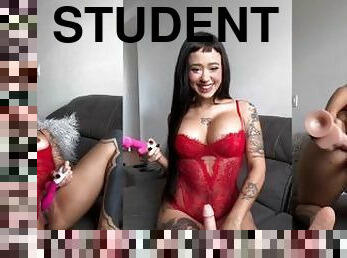 Emily Rose - Young student pleasures herself to the point of cumming and wets all over the room ????