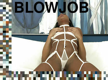 Blowjob from ebony Bartira Luz and creampie sex