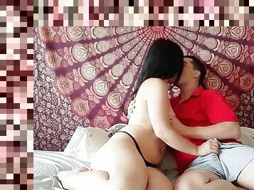 Kisses, masturbation of natural tits and handjob