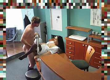 Posh nurse banged on the front desk