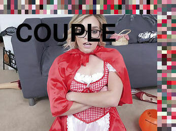 Petite Katie Kush receives a big candy from her stepbrother on Halloween