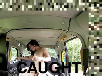 Rebecca Brooke caught masturbating outdoors gets fucked by a taxi driver