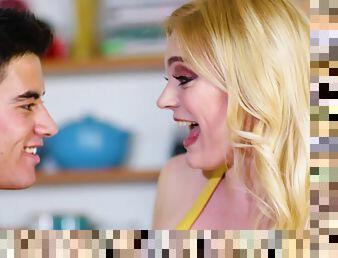 Young big tits blonde Carly Rae gets big cock kitchen help